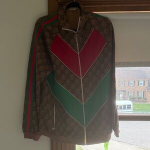Gucci Cheveron GG Logo Zip-Up Track Jacket with Red & Green Chevron